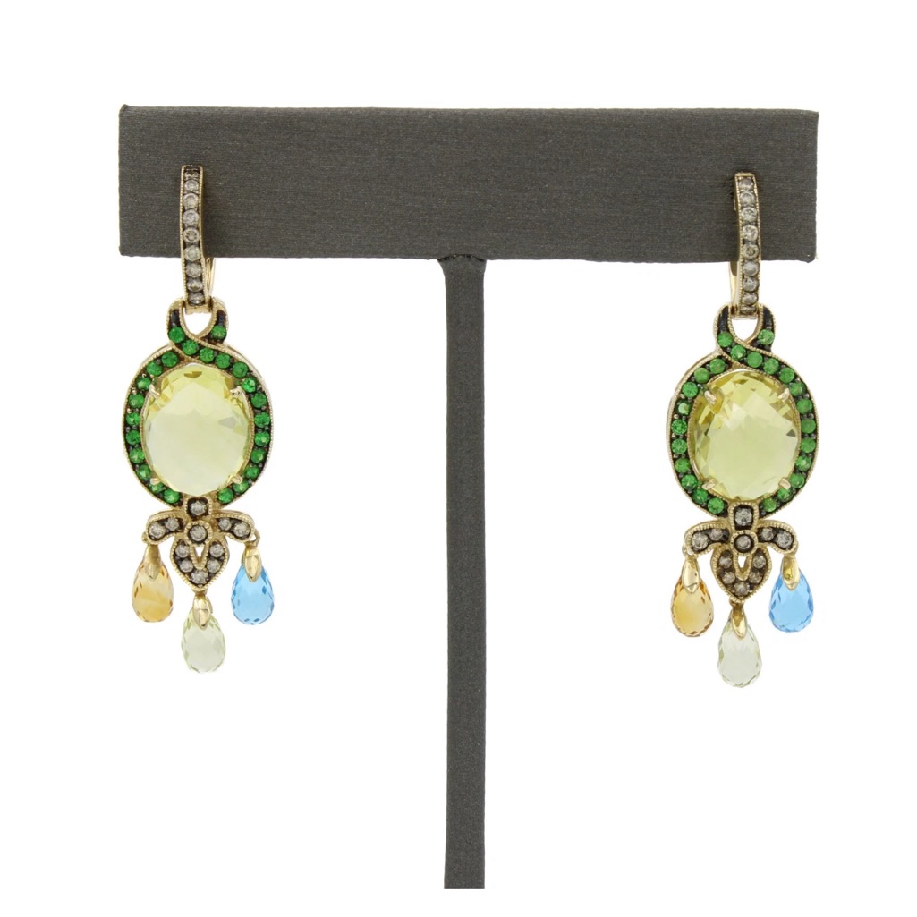 Levian Crazy Collection 14k Lemon Quartz Diamond Tsavorite Drop Earrings